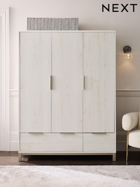 White Bronx Oak Effect Triple, 2 Drawers Wardrobe (622044) | €825