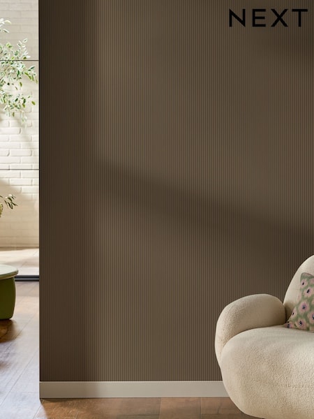 Mocha Ticking Stripe 10m Wallpaper