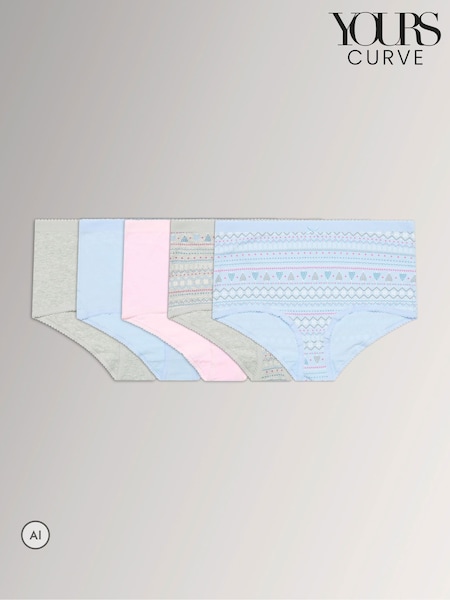 Azul - Braguitas completas con estampado Fairisle de Yours Curve 5 Pack