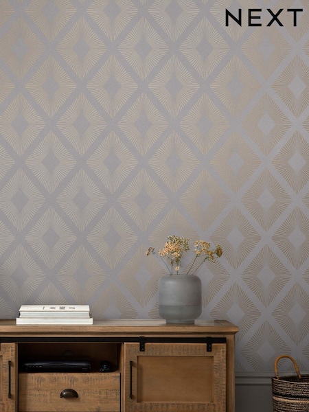 Papel pintado con diseño de rombos geométrico Chic de 10 m
