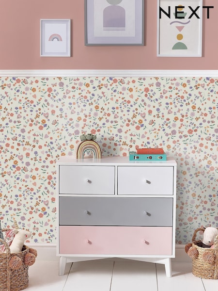 Lavender And Peach Woodland Ditsy 10m Wallpaper