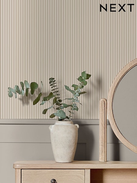 Mocha Ticking Stripe 10m Wallpaper