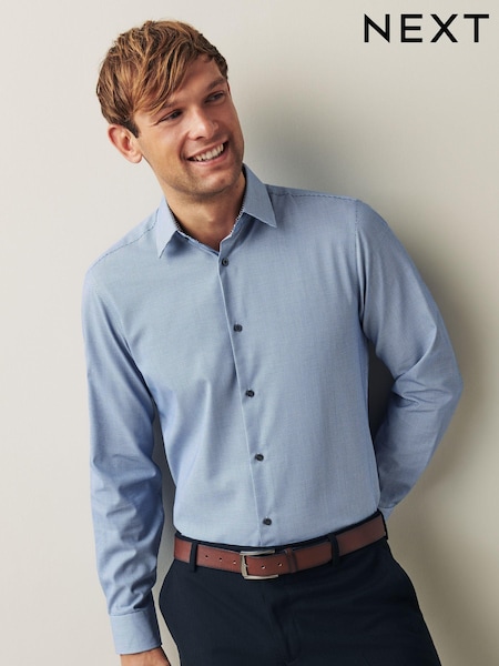Blue Slim Fit Trimmed Easy Care Single Cuff Oxford Shirt (623002) | AED70