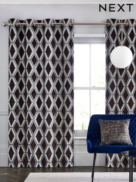 Geo Cut Velvet Collection Luxe Eyelet Curtains (623125) | € 32 - € 65