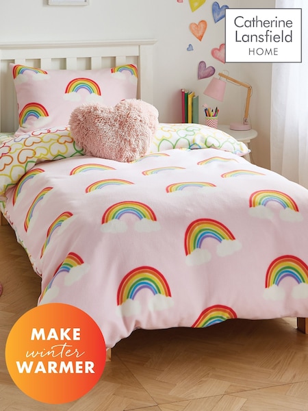 Catherine Lansfield Pink Rainbow Hearts Cosy Fleece Duvet Cover Set (623421) | €24 - €42