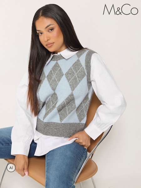Light Blue - M&co Petite Argyle 2 In 1 Jumper