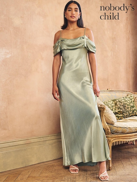 Nobody's Child Green Gaia Satin Cold Shoulder Maxi Dress (623885) | €72