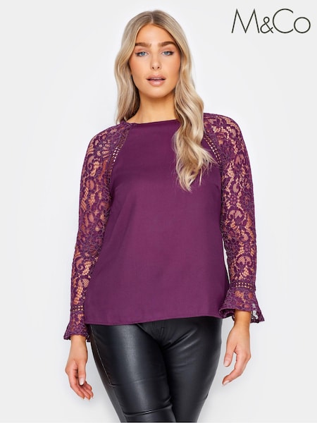 M&Co Purple Lace Flute Sleeve Blouse (624005) | €17.50