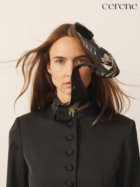 Black Precious Floral Print - Cerene Skinny Scarf