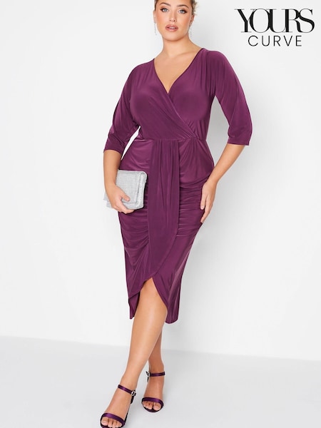 Yours Curve Purple London Ruffle Front Body Con Dress (624048) | €25
