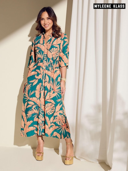 Myleene Klass Blue Tropical Print Shirt Dress (624063) | 196 LEI