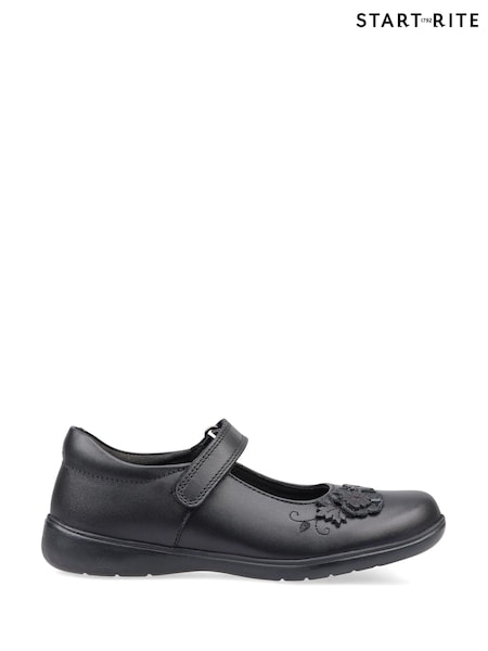 Start Rite Wish Rip-Tape Black Leather Pretty School Shoes F & G Fit (624139) | AED285