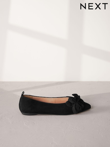 Black Signature Leather Corsage Ballerinas (624163) | AED55