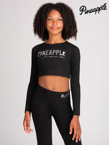 Чорний - Pineapple Long Sleeve Crop Top