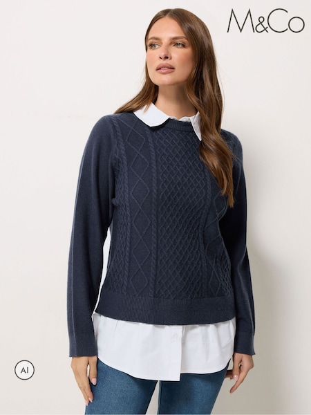 Синий - M&co Cable Knit 2 In 1 Jumper
