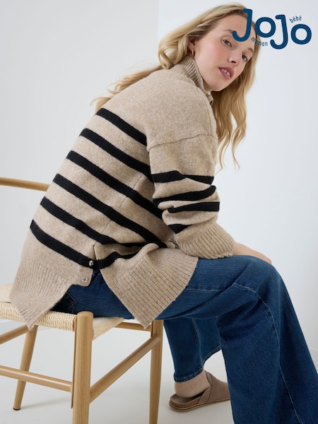 Cream - Jojo Maman Bébé Maternity & Nursing Long Sleeve Zip Neck Jumper