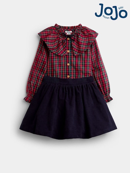Червоний в клітинку тартан - Jojo Maman Bébé Check Collared Blouse & Cord Skirt Set