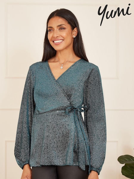 Yumi Green Sparkle Velvet Wrap Top With Long Sleeves (626116) | €12.50