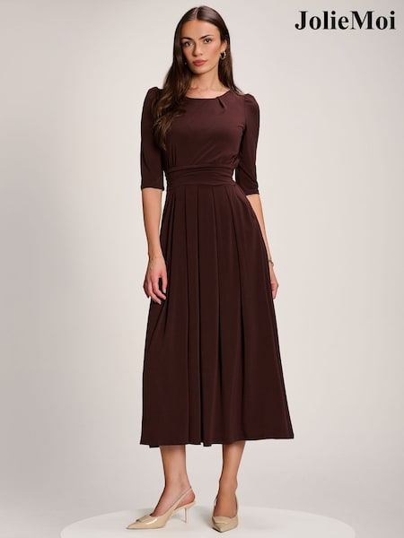 Brun - Jolie Moi Robe longue en jersey uni à manches 3/4