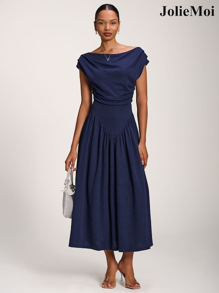 Navy Blue - Jolie Moi Cowl Neckline Midaxi Dress