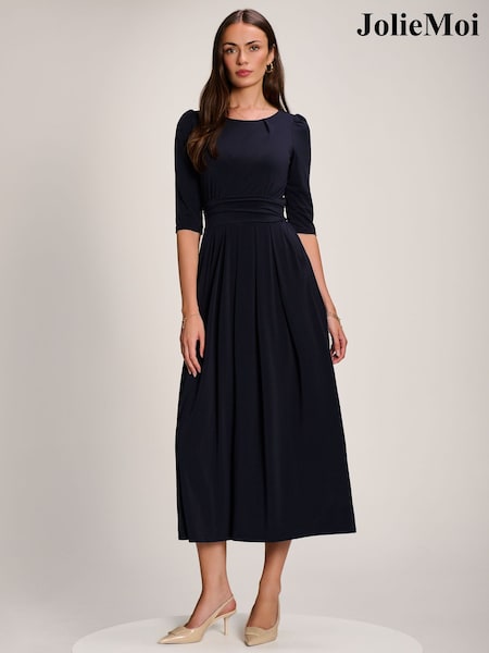 Blue - Jolie Moi 3/4 Sleeve Plain Jersey Maxi Dress
