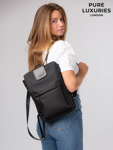 Black - Pure Luxuries London 'fabienne' Canvas & Leather Backpack