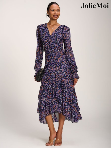 Blue - Jolie Moi Frill Detail Mesh Dress