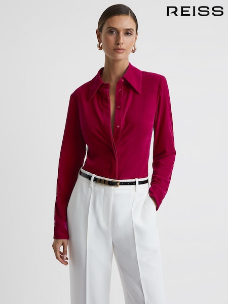 Reiss Pink Carly Velvet Button-Through Shirt (626730) | €229