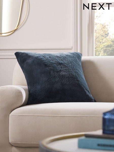 Blue 50 x 50cm Plush Faux Fur Cushion (626825) | €12