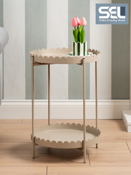 Scottish Everlastings Ltd Greige Round Scallop Table