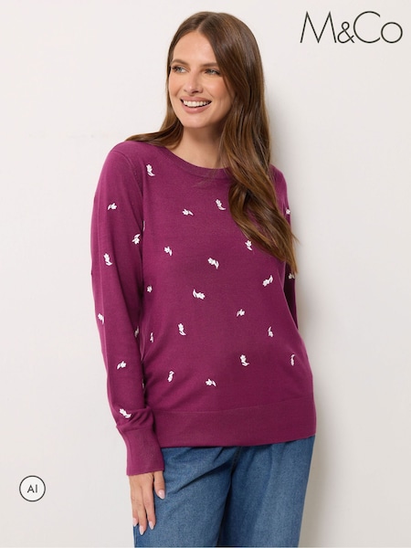 Пурпурный - M&co Ditsy Floral Embroidered Jumper