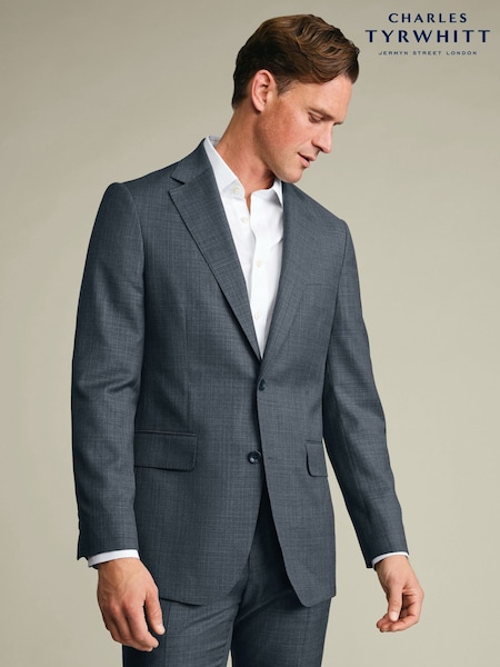 Stone Grey - Regular Charles Tyrwhitt Birdseye Slim Fit Italian Luxury Suit Jacket
