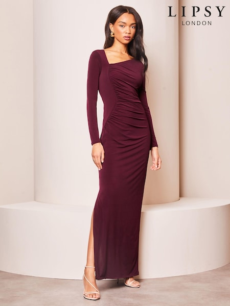 Lipsy Long Sleeve Ruched Front Side Split Maxi Dress (627192) | 23 €