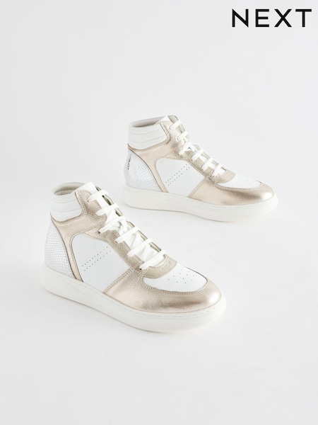 Белый/золотистый - Signature Leather High Top Trainers (627306) | €31