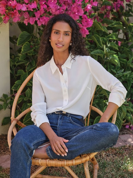 White - Pure Collection Washed Silk Loose Fit Shirt