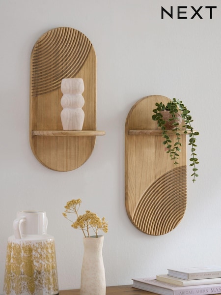 Set of 2 Natural Wooden Global Pill Shelves (627481) | $73