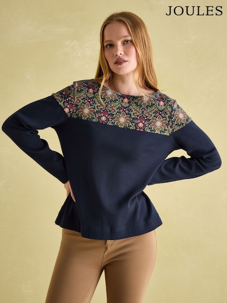 Joules Harbour Navy Damask Boat Neck Printed Top (627513) | €50