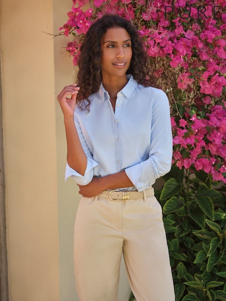 Blue - Pure Collection Classic Cotton Fitted Shirt