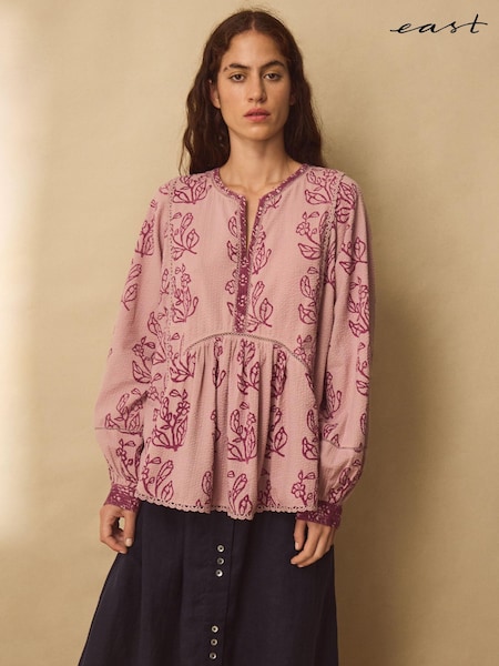 Lila - East Reiko Hand-woodblock Botanical Print Top