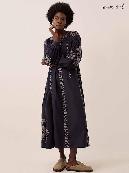 Blue - East Reni Broderie Dress