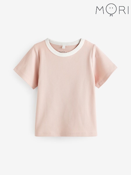 MORI Pink Organic Cotton Ribbed Short Sleeve T-Shirt (627660) | €9 - €10