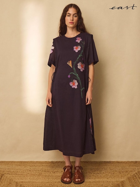 Blue - East Filipa Watercolour Floral Midi Dress