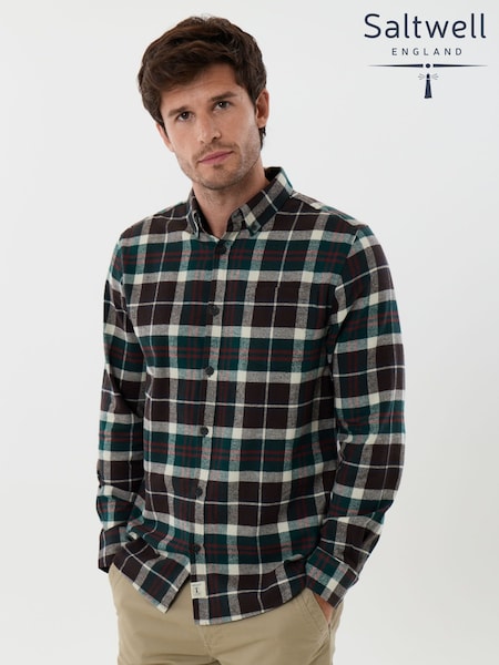 Grønn - Regular Saltwell Brushed Cotton Long Sleeve Shirt