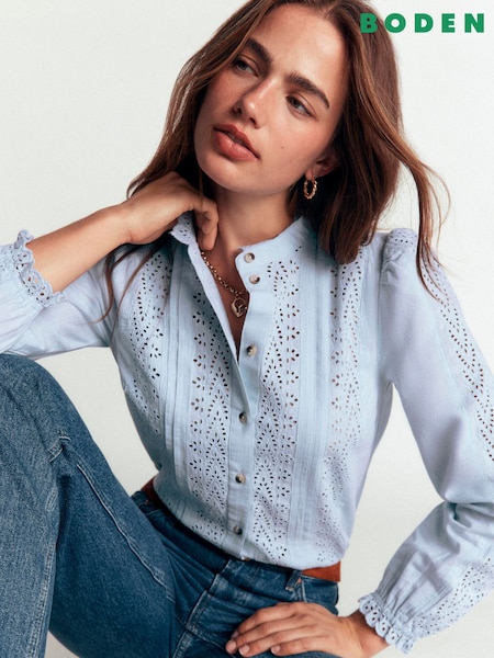 Blue - Boden Cotton Broderie Top