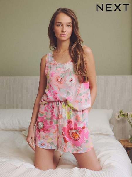 Pink Floral Vest Short Pyjamas Set (628073) | €14