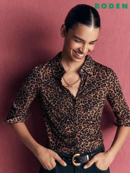 Brown Leopard Print - Boden Imi Ruched Jersey Shirt