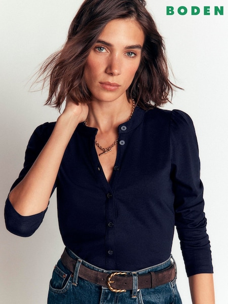 Blue - Boden Imi Puff Sleeve Jersey Shirt