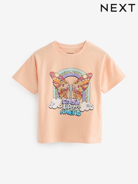 Apricot Orange Sequin Butterfly Graphic T-Shirt (3-16yrs) (628158) | €6 - €9