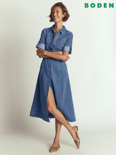 Blue - Boden Denim Midi Shirt Dress