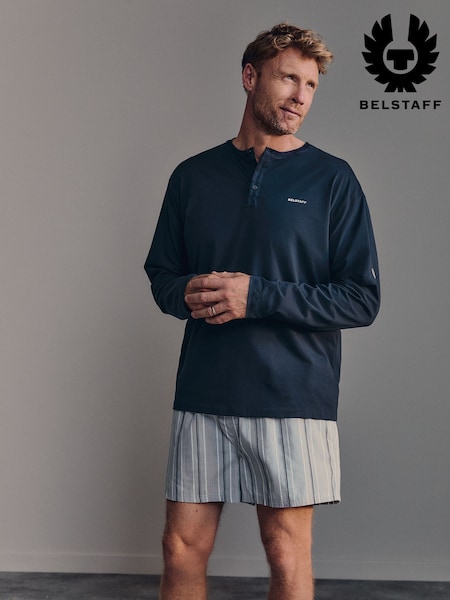 أزرق داكن - Regular Belstaff Lounge Long Sleeve Henley T-shirt